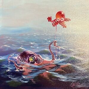Original Art Octopus Squid painting Cute love Whimsical Ocean Sea Life artettina